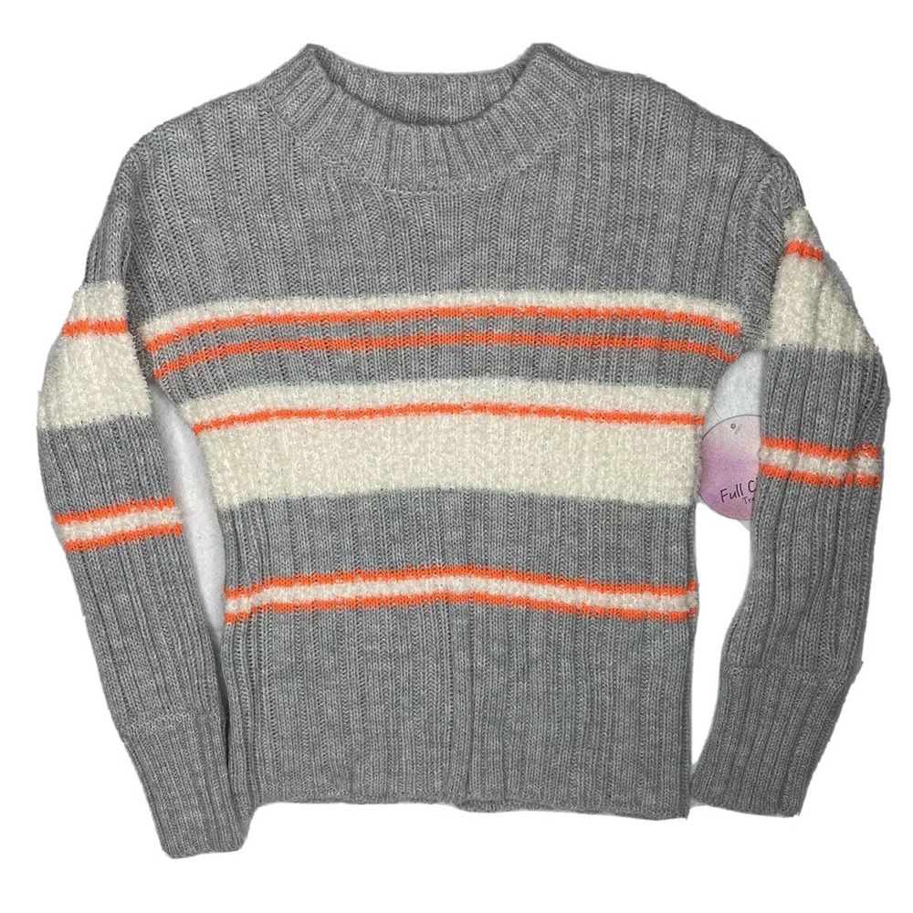 Full Circle Trends Girls SMALL Gray Striped Crew Neck Knit Long Sleeve Sweater
